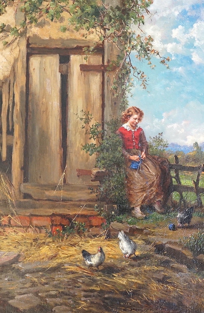 Henry Campotosto (Italian, 1833-1910), 'Watching the Chickens’, oil on canvas, 36 x 23cm